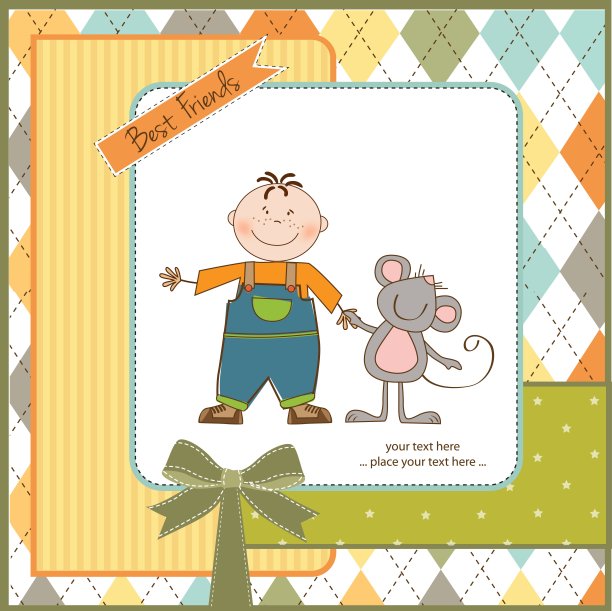 一个小男孩和他最好的朋友散步图片下载