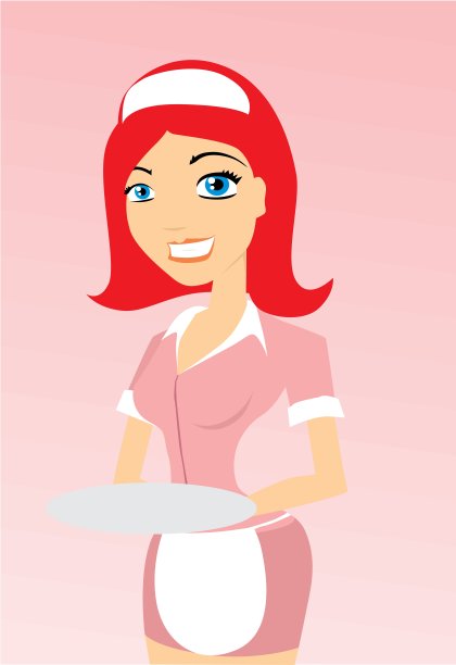 红色头发的女服务员图片下载