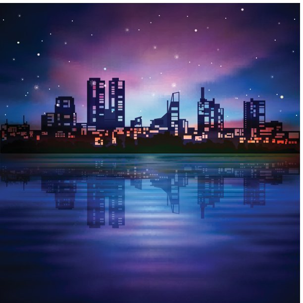 抽象的夜晚背景与城市剪影图片下载