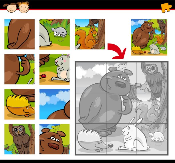 卡通动物拼图拼图游戏图片下载