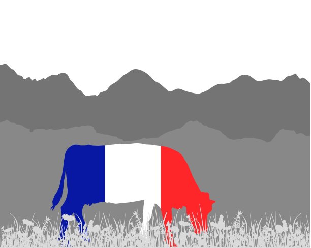 牛阿尔卑斯山和法国国旗图片下载