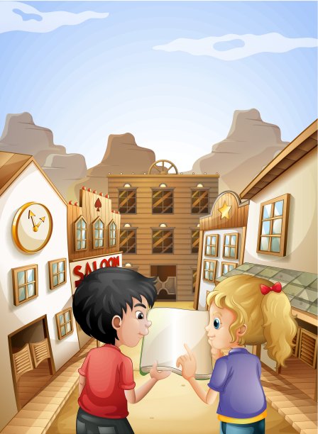 一个男孩和一个女孩拿着一本空书在酒吧附近聊天图片下载