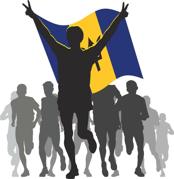 胜利者在终点拿着巴巴多斯旗图片下载