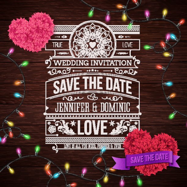 木质背景的婚礼邀请函设计图片下载