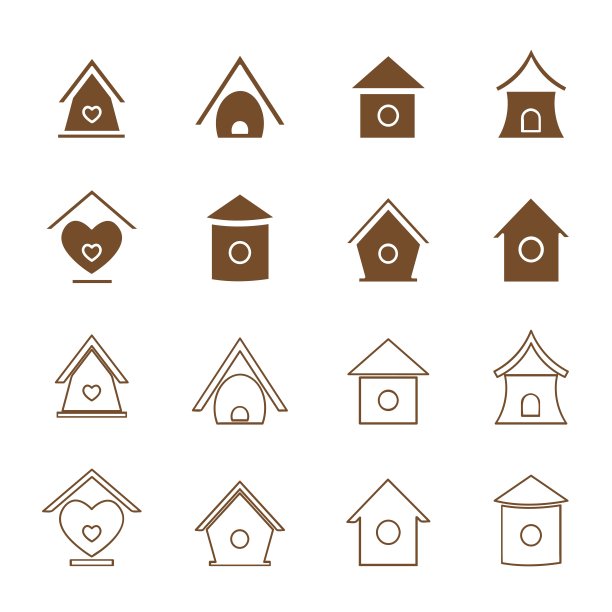 白色背景上的鸟屋矢量组。图片下载