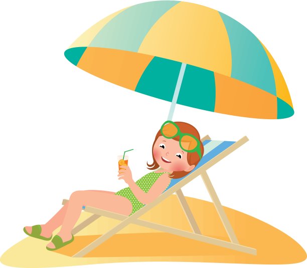 沙滩上躺在躺椅上的女孩图片下载