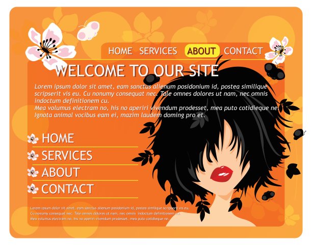 美丽的网站模板与美丽的女孩和鲜花图片下载