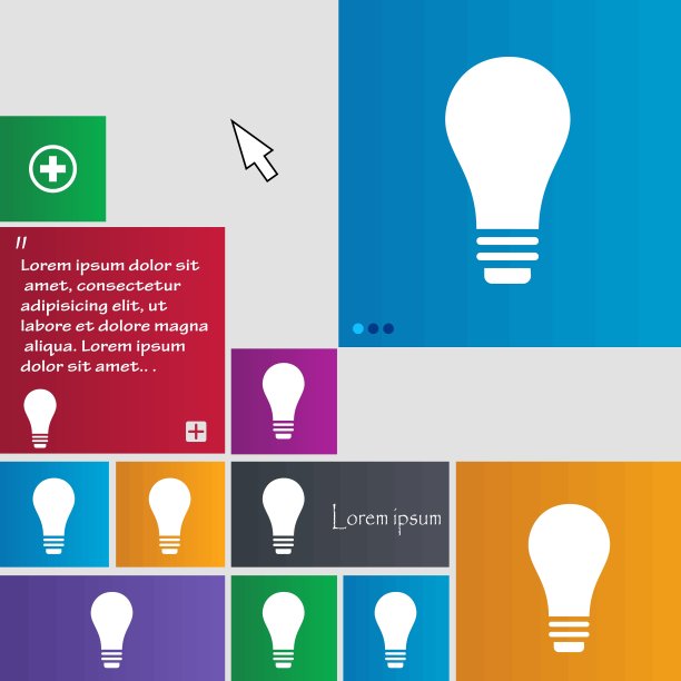 灯泡图标标志。按钮。现代界面网站按钮与光标指针。向量图片下载