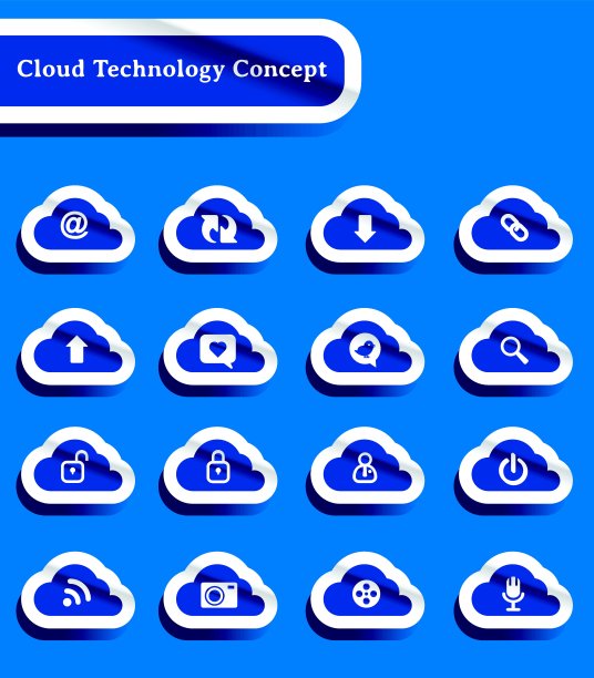 集剪纸技术的云计算图标图片下载