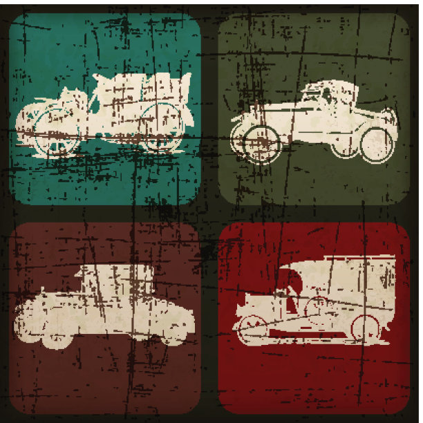 复古汽车手绘横幅与Grunge效果图片下载