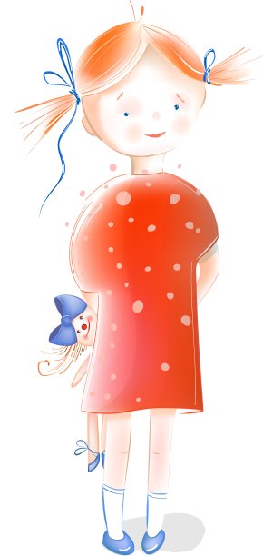 抱着洋娃娃的小女孩。图片下载