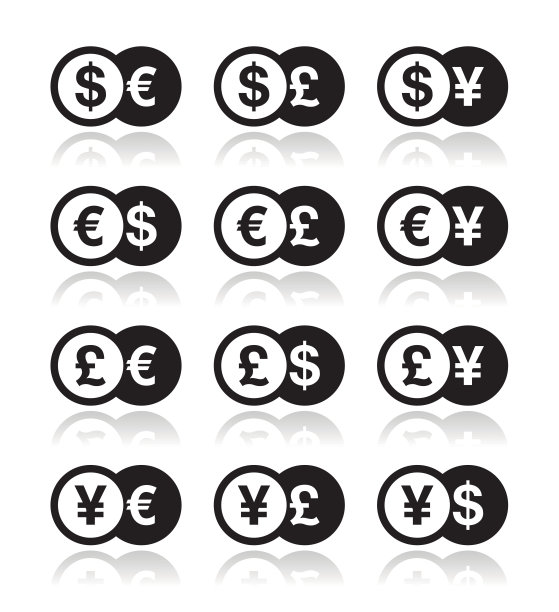 货币兑换图标设置为美元、欧元、日元、英镑图片下载