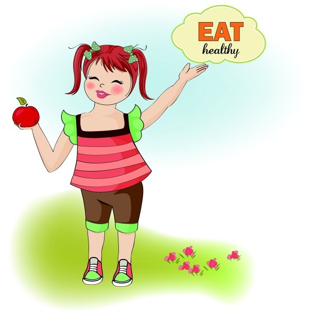 漂亮的年轻女孩推荐健康的食物图片下载