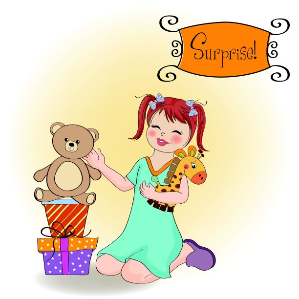 小女孩在玩生日礼物。生日快乐的车图片下载