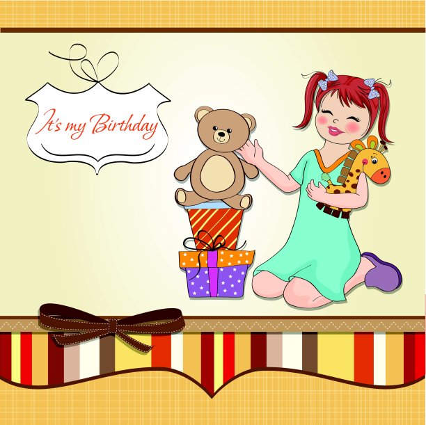 小女孩在玩生日礼物。生日快乐的车图片下载