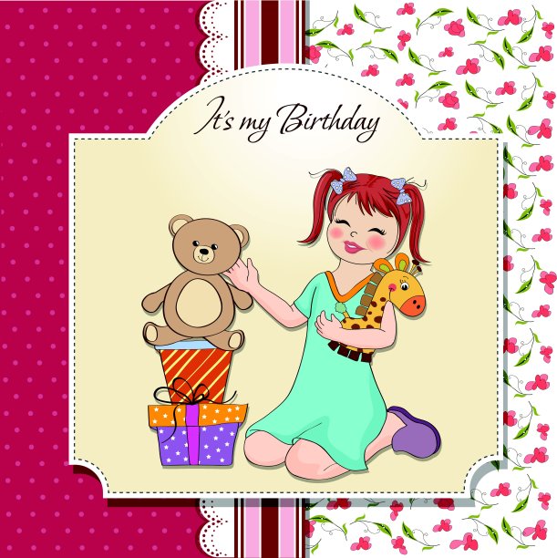 小女孩在玩生日礼物。生日快乐的车图片下载