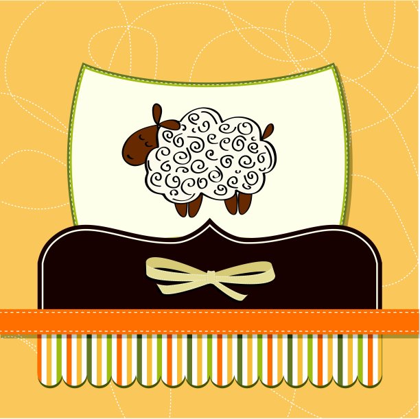 可爱的婴儿沐浴卡与绵羊图片下载