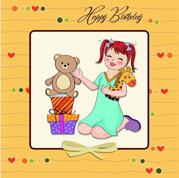 小女孩在玩生日礼物。生日快乐的车图片下载