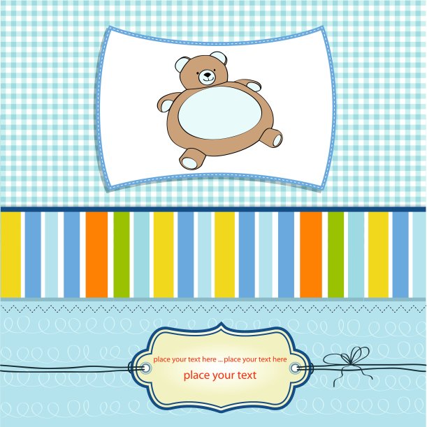 婴儿沐浴卡和泰迪熊玩具图片下载