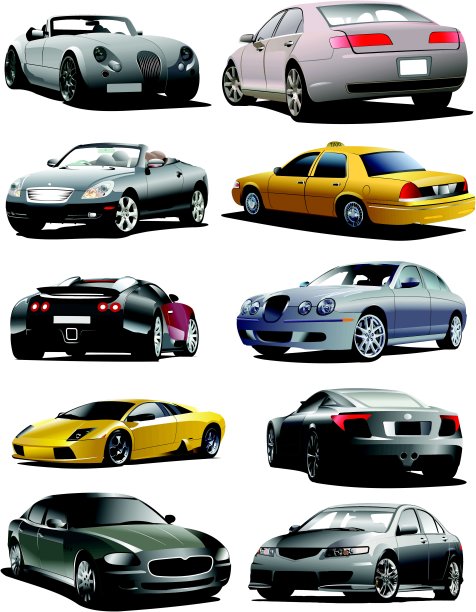 路上有十辆车。矢量图图片下载