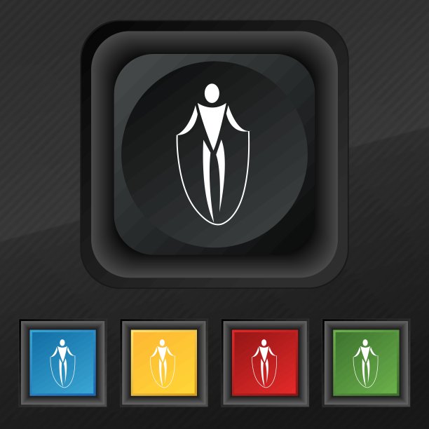 跳绳图标符号。五套彩色，时尚的钮扣黑色纹理为您的设计。向量图片下载