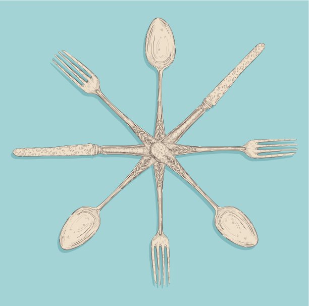 复古餐具设计套装图片下载