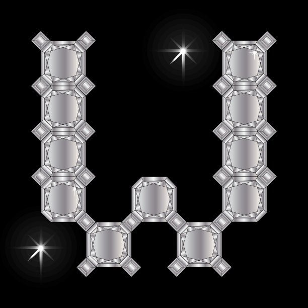 金属字母w宝石。几何形状图片下载