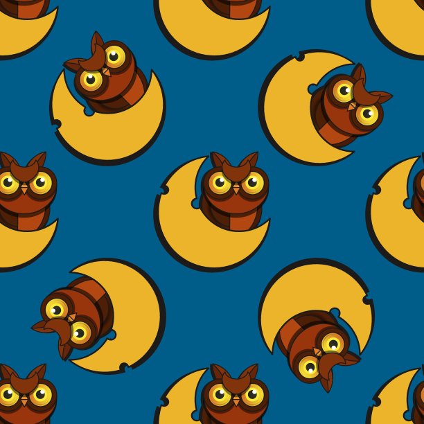 可爱卡通风格猫头鹰矢量无缝图案图片下载