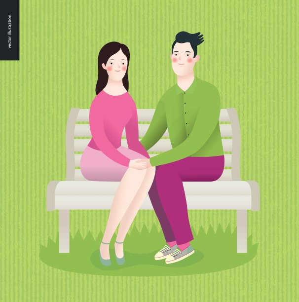 爱情，春天，长凳——一对相爱的夫妇图片下载