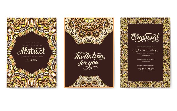 万能传单3x4独特的装饰。生日、聚会或婚礼的请帖。传统插图设计与印刷印刷。附有邀请文字的立式节日明信片图片下载