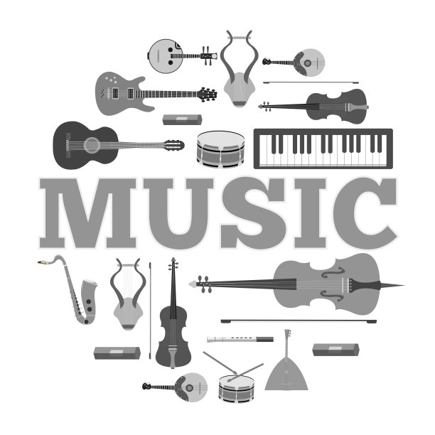 音乐乐器圈信息图模板概念。图标设计为您的产品或设计，网页和移动应用程序。矢量平面与长阴影插图背景图片下载