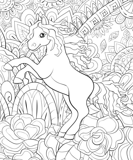 成人涂色书，页面上有可爱的马的背景图片图片下载