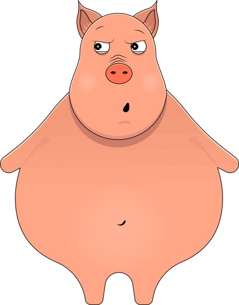 卡通风格的小猪看起来有点偏执。卡哇伊的动物。图片下载