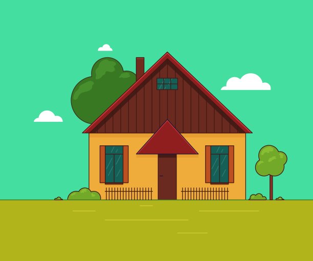 矢量插图的一个小房子。景观建筑。图片下载