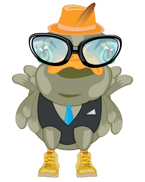 卡通鸟戴着眼镜，西装革履图片下载