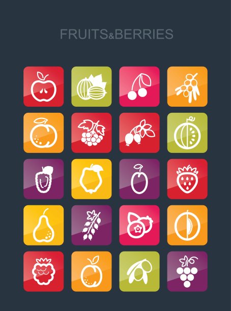 一套水果和浆果图标设置图片下载