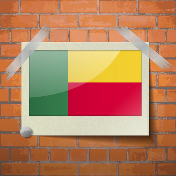 红砖墙上贴着贝宁的苏格兰国旗图片下载