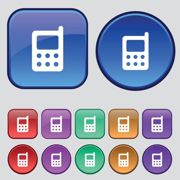 手机图标标志。你设计的一套12个老式纽扣。向量图片下载