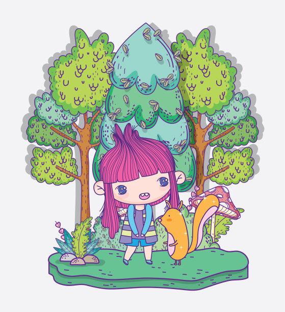 小朋友们可爱的小女孩动漫和松鼠图片下载