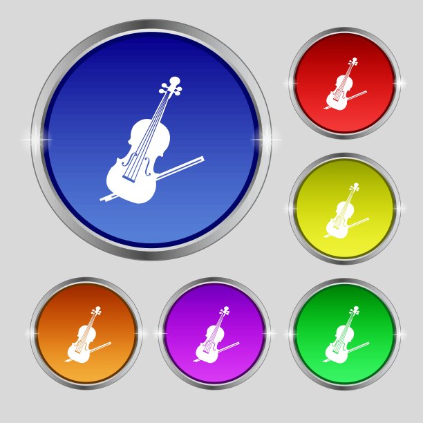 小提琴图标符号。圆形符号上鲜艳的色彩按钮。向量图片下载