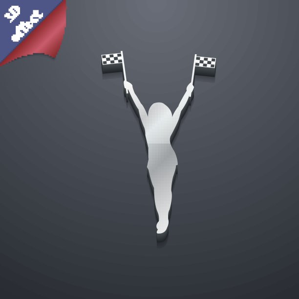 赛车引针女孩与旗帜图标象征。3 d风格。时尚，现代的设计与空间为您的文本向量图片下载