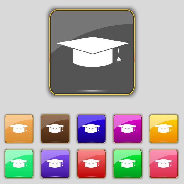 毕业帽图标标志。为你的网站设置11个颜色的按钮。向量图片下载