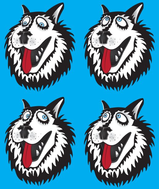 哈士奇狗卡通肖像设计矢量插图图片下载