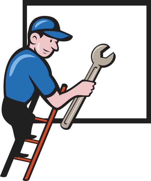 勤杂工爬梯子窗口卡通图片下载