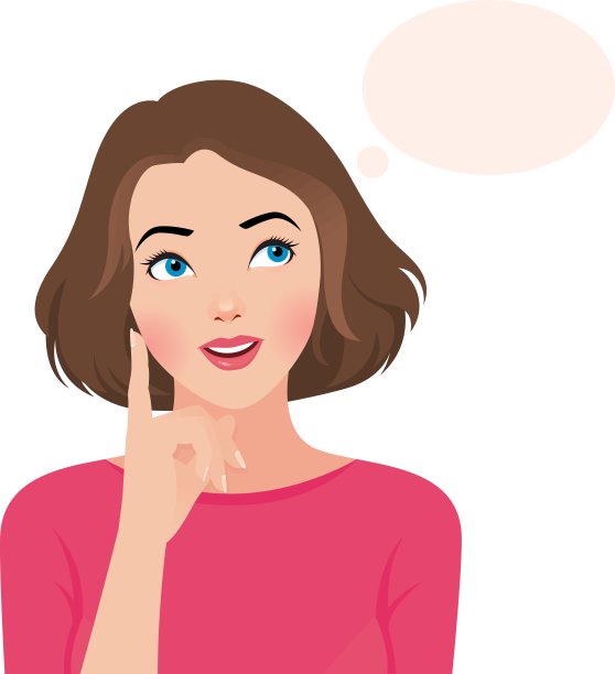 一个美丽的女孩的肖像，思考孤立在白色的背景图片下载