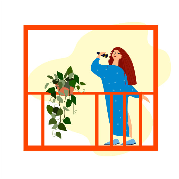 在阳台上唱歌的女人。社区音乐会。创造性的活动。2019冠状病毒病大流行期间的社交距离图片下载