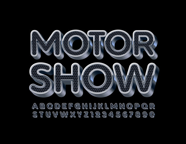 矢量时尚标志汽车展。银色和黑色字母和数字图片下载
