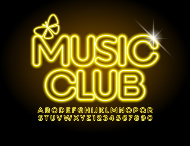 矢量发光标志音乐俱乐部。电子字母和数字图片下载