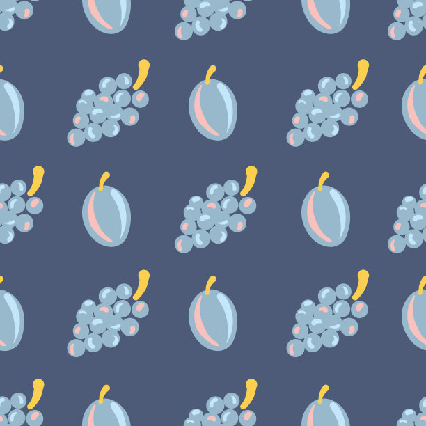 梅子和葡萄无缝矢量模式在蓝色图片下载