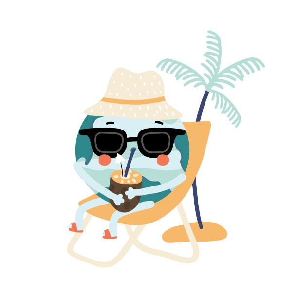 地球人物躺在沙发上喝着鸡尾酒。矢量插图孤立在白色背景上。夏季的创意抽象插图。图片下载